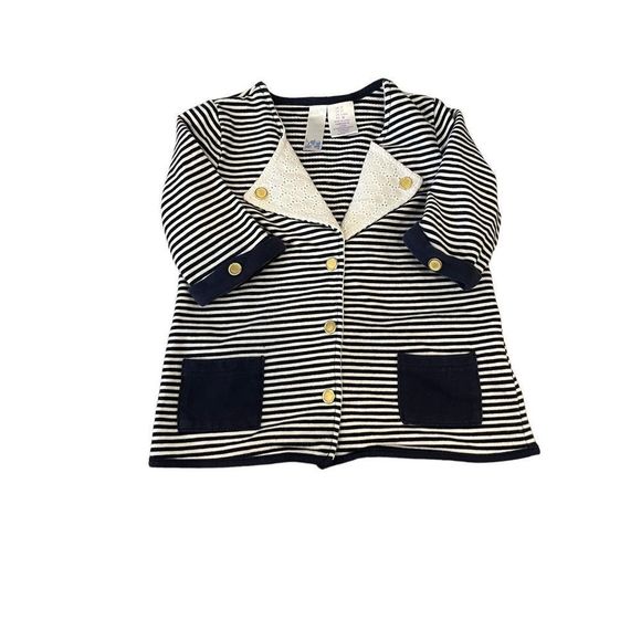 Lydia Jane Button Down Spring Blue And White Striped Sweater, 3T - Picture 2 of 6